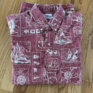 Vtg Reyn Spooner Men's M  Red Sailing Nautical Sailboat Button Up Aloha Shirt